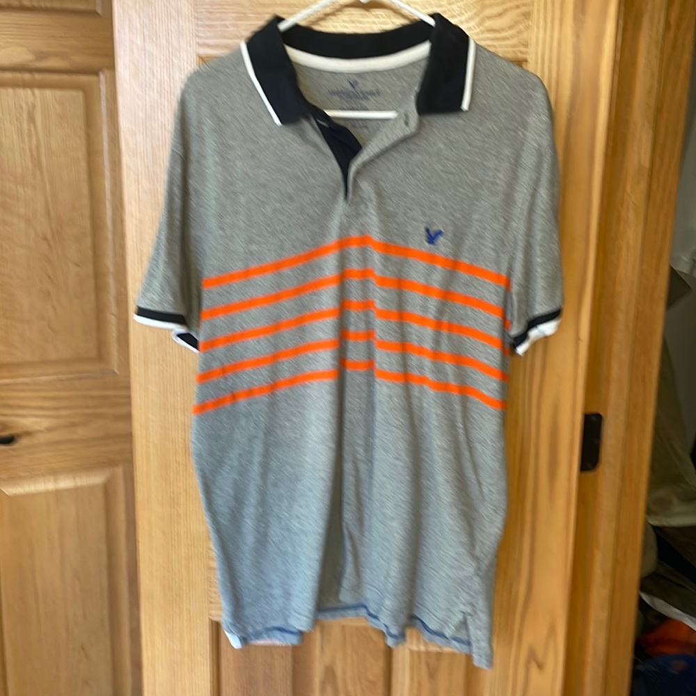 American Eagle outfitters gray/orange polo shirt